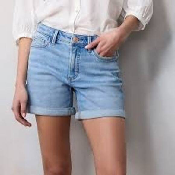 LC Lauren Conrad High Rise Denim Shorts 5 Inch Cuffed Jean Casual Summer Size 8 - Picture 1 of 9